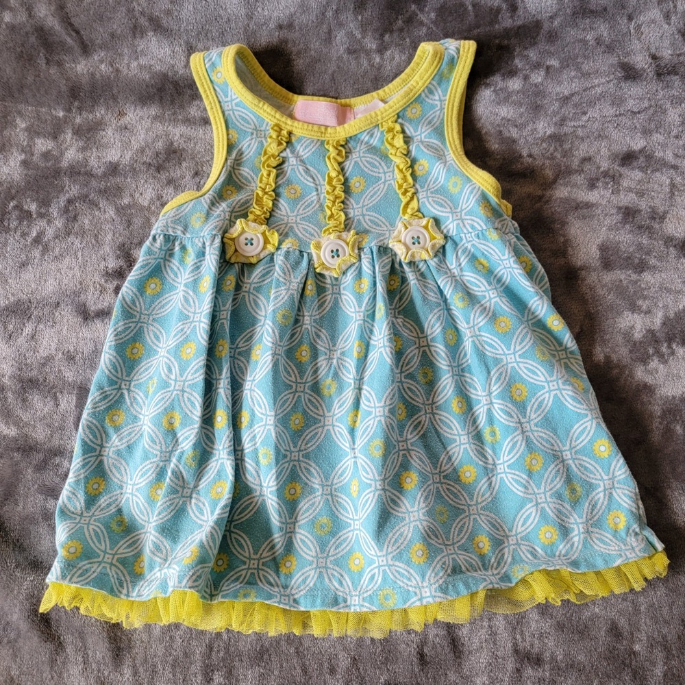Kids Headquarters Dress Kids 4T Blue Yellow Excellent Floral Tulle Trim 717
